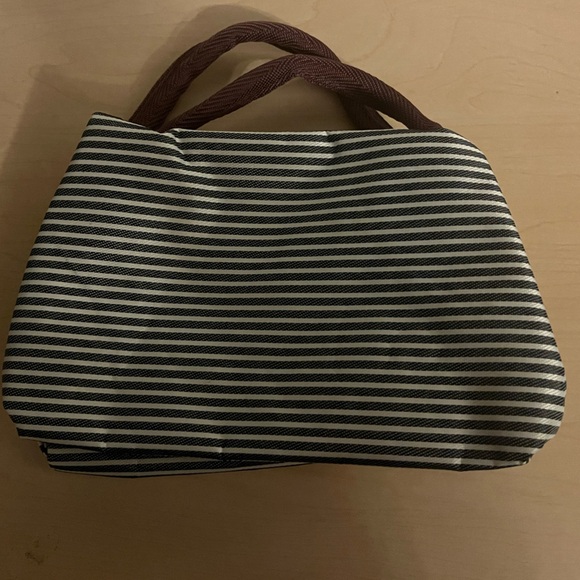 Insulated Oxford Striped Black White Women's lunch tote Bag handles viral - Picture 2 of 4
